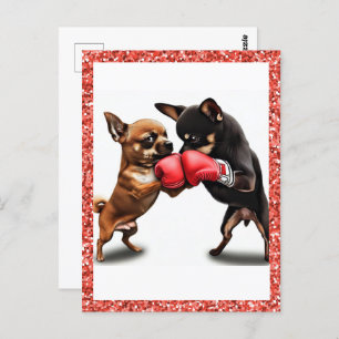 Boxing Chihuahuas Art Postcard