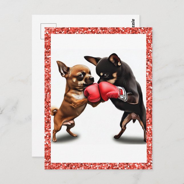 Boxing Chihuahuas Art  Postcard (Front/Back)