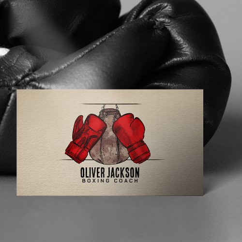 Boxing coach Gloves and bag drawing Business Card