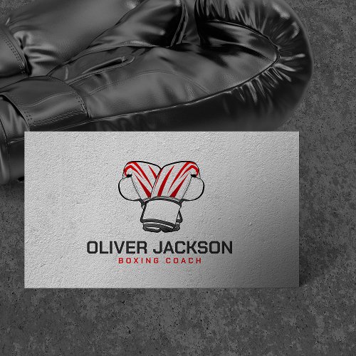 Boxing coach gray and red gloves business card