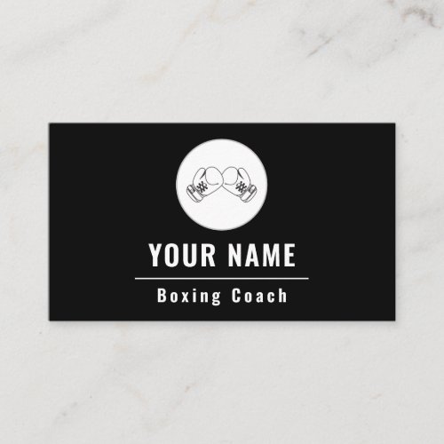 Boxing Coach Instructor Black  White Minimal  Business Card