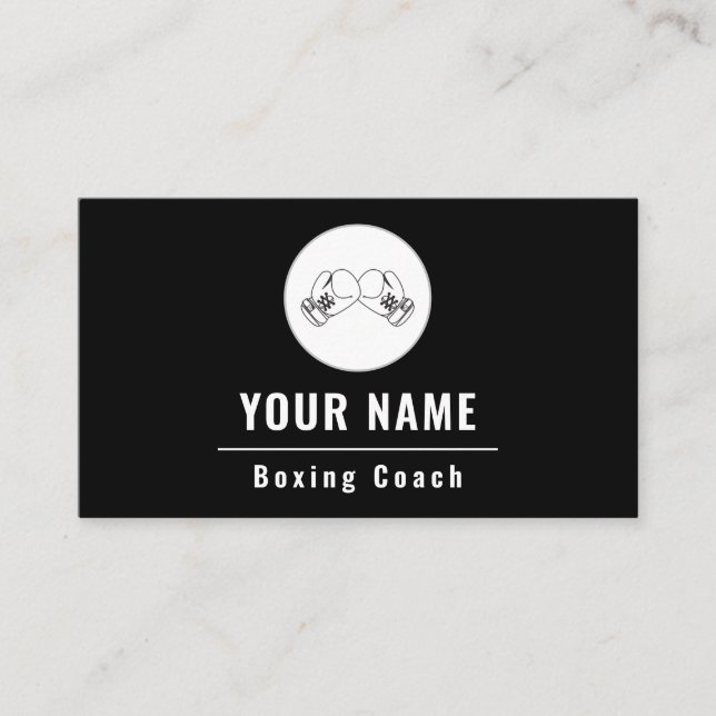 Boxing Coach Instructor Black & White Minimal  Business Card (Front)