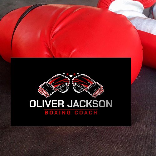 Boxing coach White and Red Gloves  Business Card