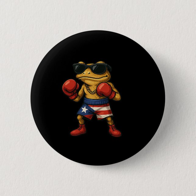 Boxing Coqui Puerto Rican Flag Sungles Boricua Fun Button (Front)