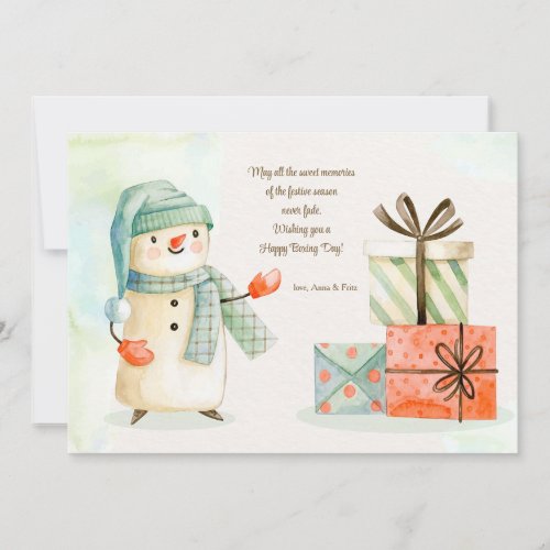 Boxing Day Snowman Holiday Card