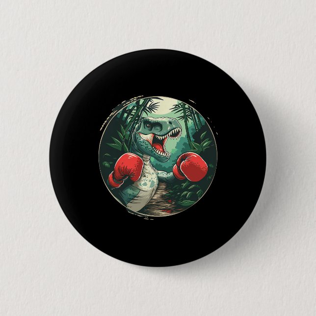 Boxing Dinosaur Boxer Dino Kickboxing T-rex Boxing Button (Front)