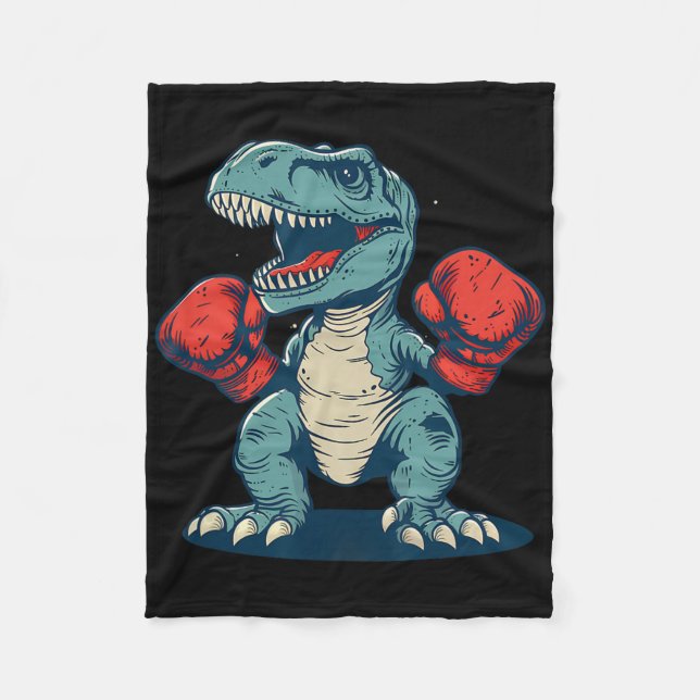 Boxing Dinosaur Boxer Dino Kickboxing T-rex Boxing Fleece Blanket (Front)