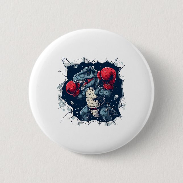 Boxing Dinosaur Boxer T-rex Kickboxing Dino Boxing Button (Front)
