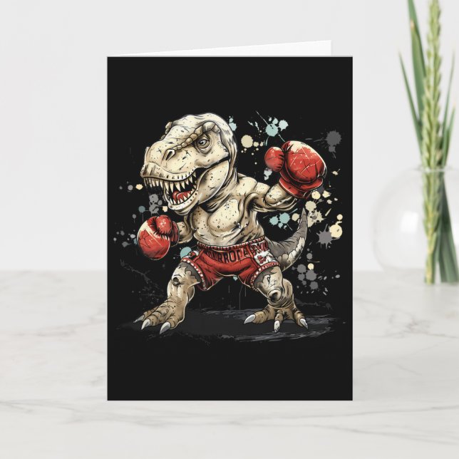 Boxing Dinosaur Boxer T-rex Kickboxing Dino Boxing Card (Front)