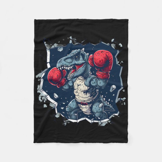 Boxing Dinosaur Boxer T-rex Kickboxing Dino Boxing Fleece Blanket (Front)