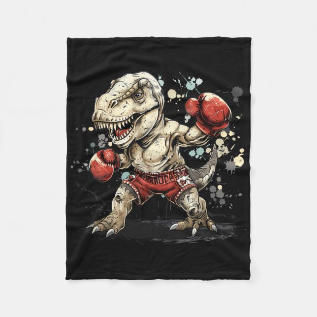 Boxing Dinosaur Boxer T-rex Kickboxing Dino Boxing Fleece Blanket (Front)