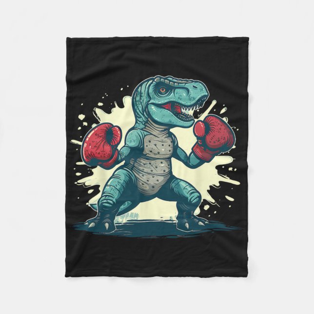 Boxing Dinosaur Boxer T-rex Kickboxing Dino Boxing Fleece Blanket (Front)