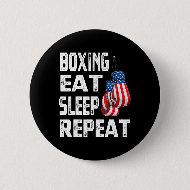 Boxing Eat Sleep Repeat Gym Boxer Kickboxing Mix M Button (Front)