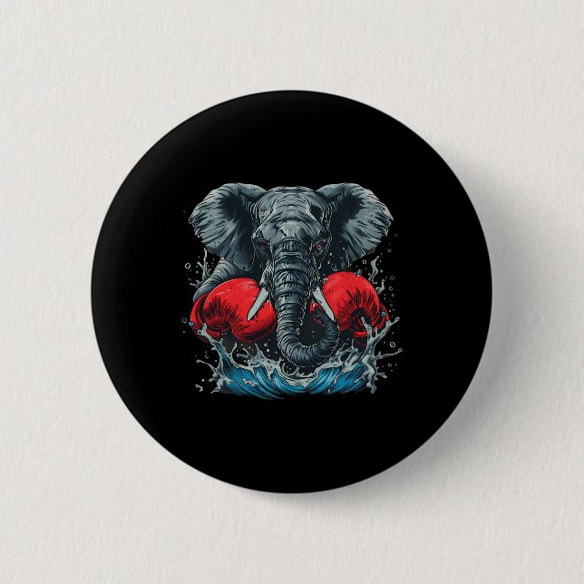 Boxing Elephant With Boxing Gloves Kickboxing Funn Button (Front)