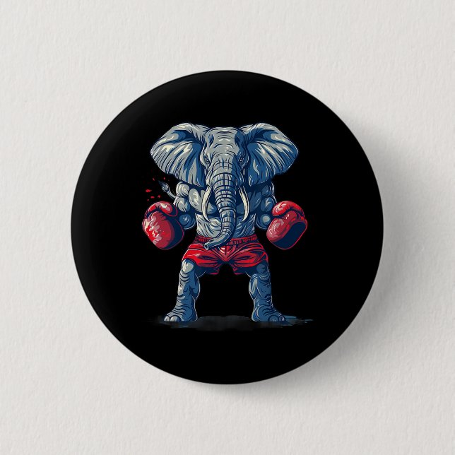 Boxing Elephant With Boxing Gloves Kickboxing Funn Button (Front)