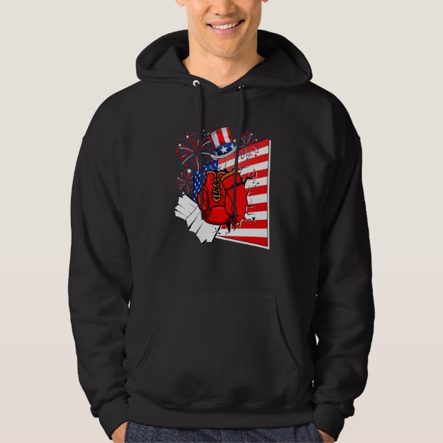 Boxing Equipment Costume American Flag 4th Of July Hoodie (Front)