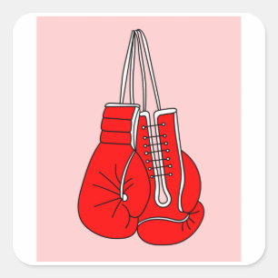 Boxing Female Boxer Retro Boxing Gloves Square Sticker