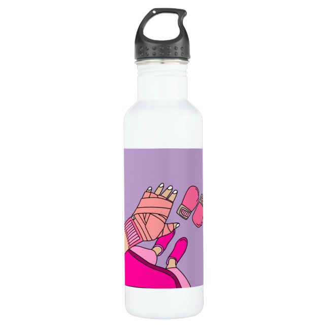 Boxing Female Boxer Retro Boxing Gloves Stainless Steel Water Bottle (Front)