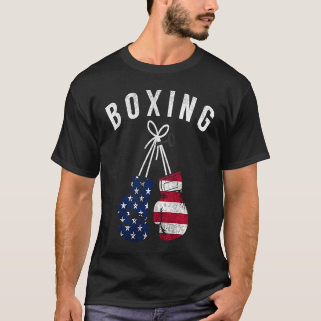 Boxing  For Him Dad Men Box Gloves American Flag U T-Shirt (Front)