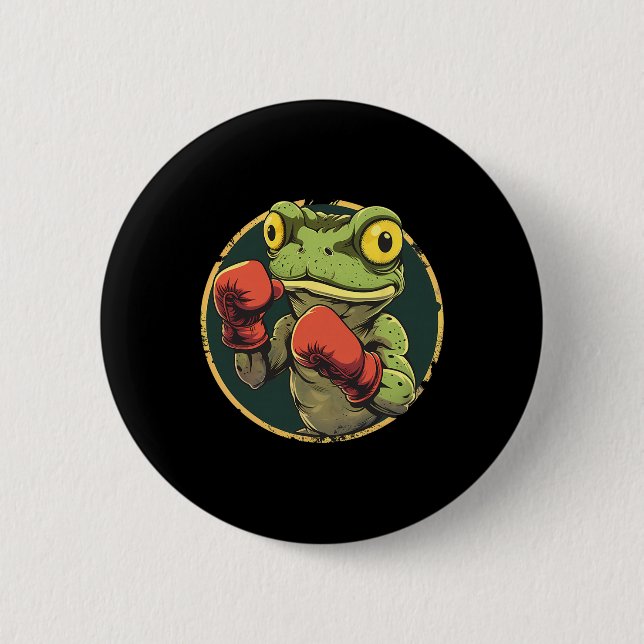 Boxing Frog With Boxing Gloves Kickboxing Funny Bo Button (Front)