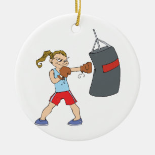boxing girl punching bag ceramic ornament