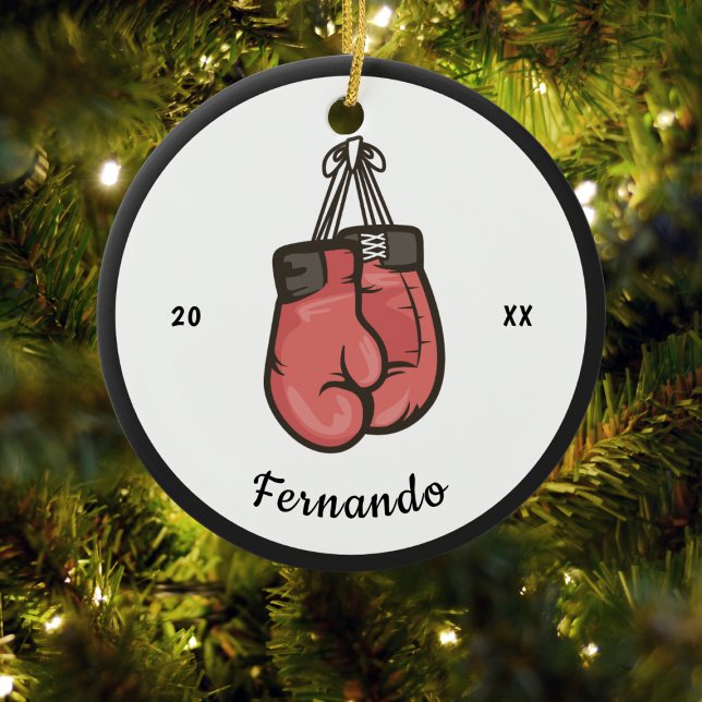 Boxing Gloves Custom Name & Year Box Christmas Ceramic Ornament (Creator Uploaded)