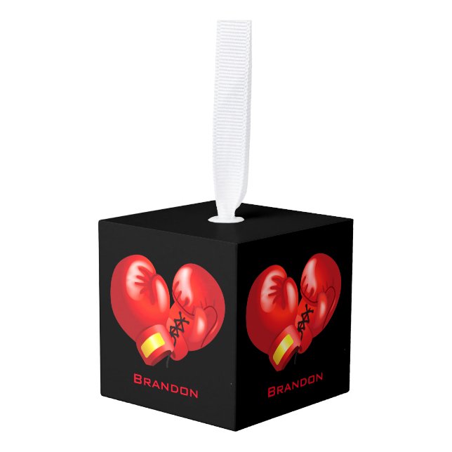 Boxing Gloves Design Cube Ornament. Cube Ornament (Front Angled)
