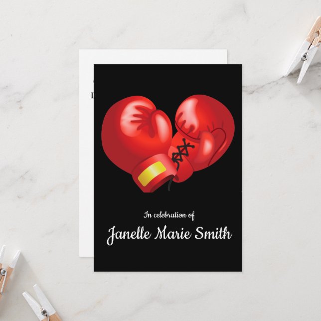Boxing Gloves Design Memorial Card (Front/Back In Situ)