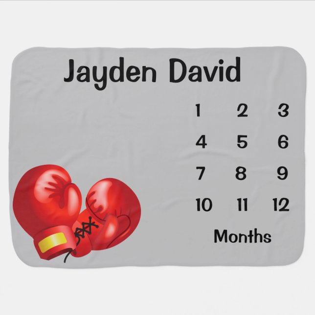 Boxing Gloves Design Month Milestone Blanket (Horizontal)