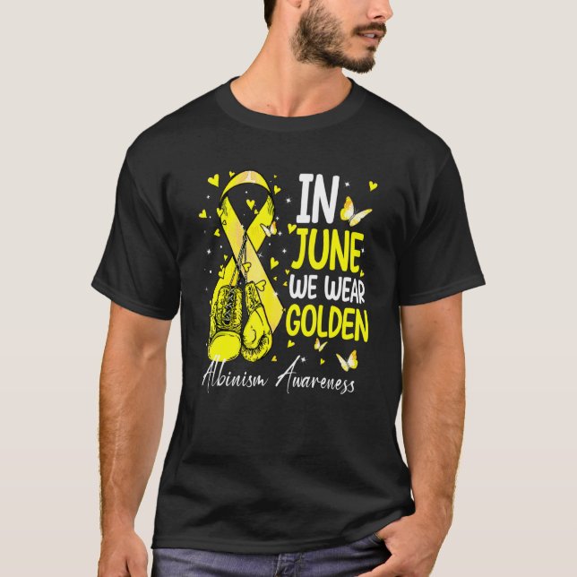 Boxing Gloves In June We Wear Golden Albinism Awar T-Shirt (Front)