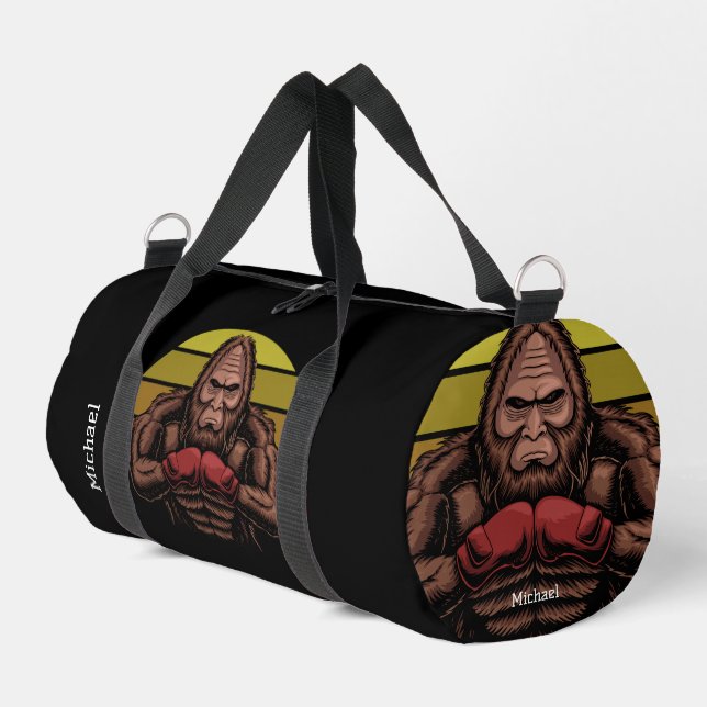 Boxing gorilla big foot retro name or own text   duffle bag (Left Corner)