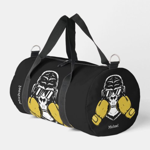 Boxing gorilla in gloves retro name or own text   duffle bag
