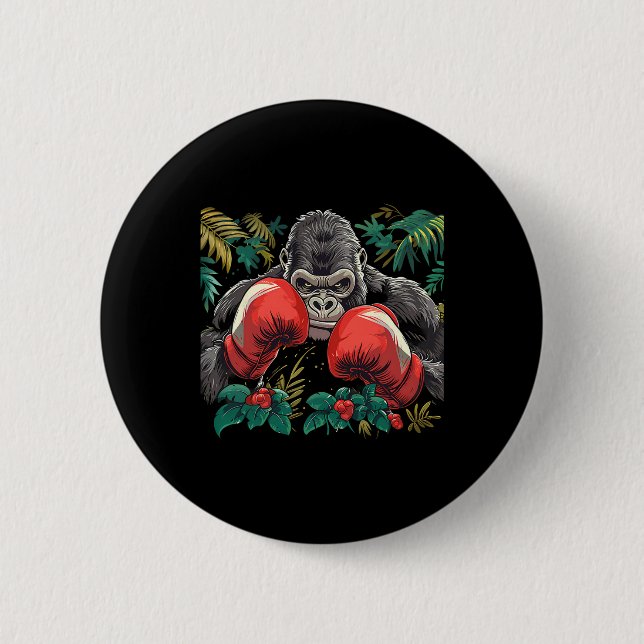 Boxing Gorilla With Boxing Gloves Kickboxing Funny Button (Front)