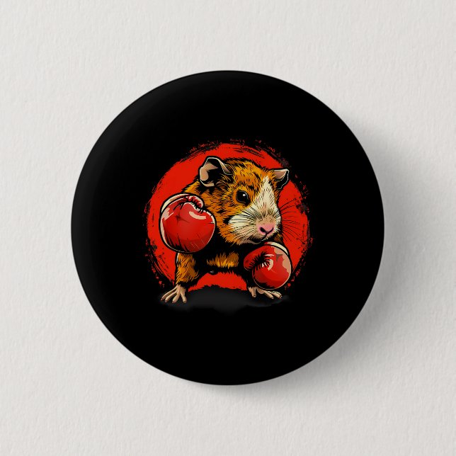 Boxing Guinea Pig With Boxing Gloves Kickboxing Fu Button (Front)