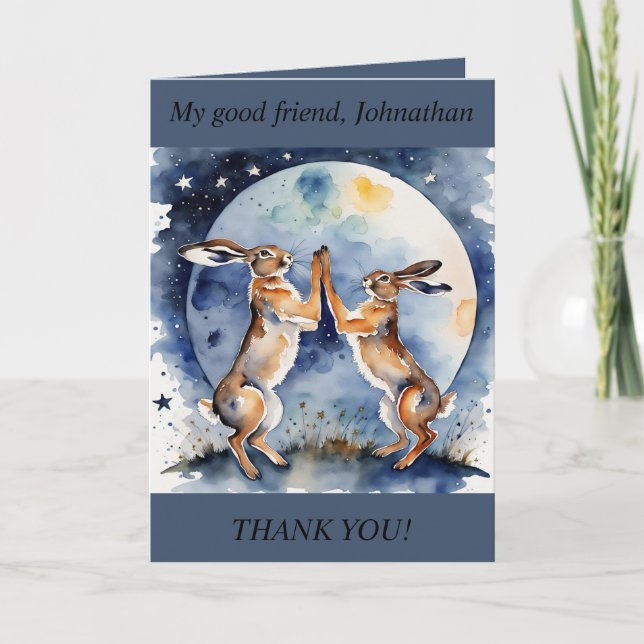 Boxing Hares Full Moon Thank You Card (editable) (Front)