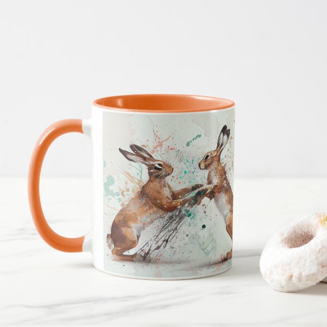 Boxing Hares Mug (With Donut)