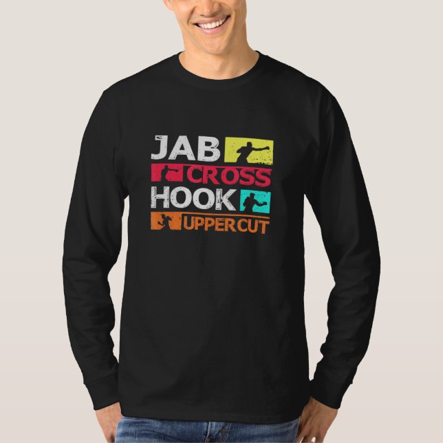 Boxing Jab Cross Hook Uppercut Boxer Coach Fighter T-Shirt (Front)