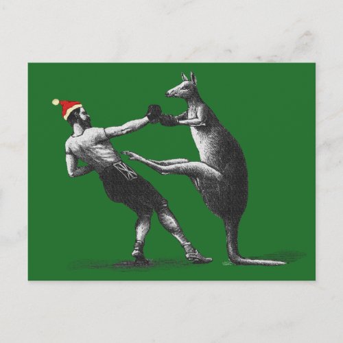 boxing kangaroo christmas holiday postcard