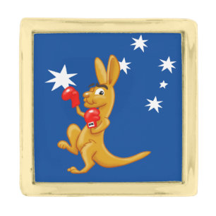 Boxing Kangaroo Gold Finish Lapel Pin