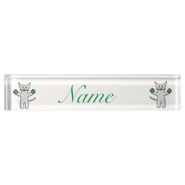 Boxing Kitten with Mittens Thunder_Cove Desk Name Plate (Front)