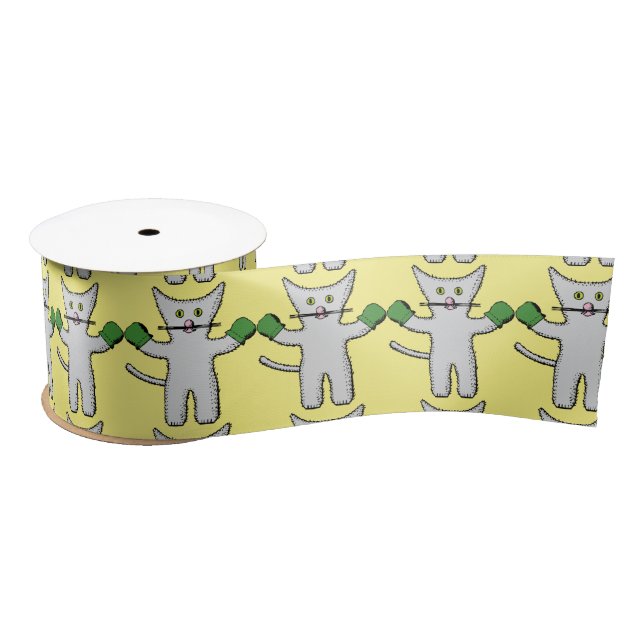Boxing Kitten with Mittens Thunder_Cove Satin Ribbon (Spool)