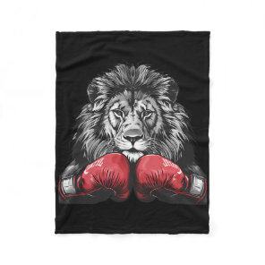 Boxing Lion Portrait Motif Wildlife Kickboxing Lov Fleece Blanket