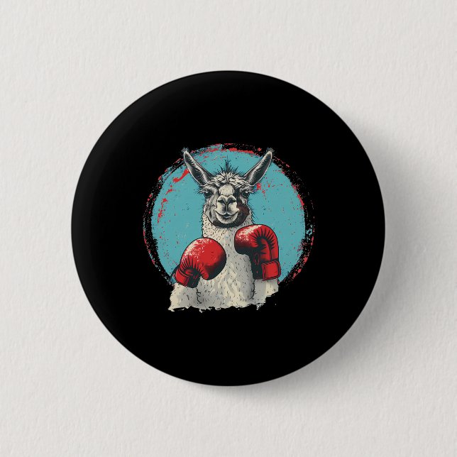 Boxing Llama With Boxing Gloves Kickboxing Funny B Button (Front)