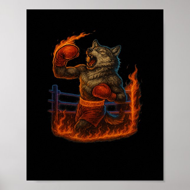 Boxing Lover Wolf Mma Fighter Werewolf Beast Gym  Poster (Front)