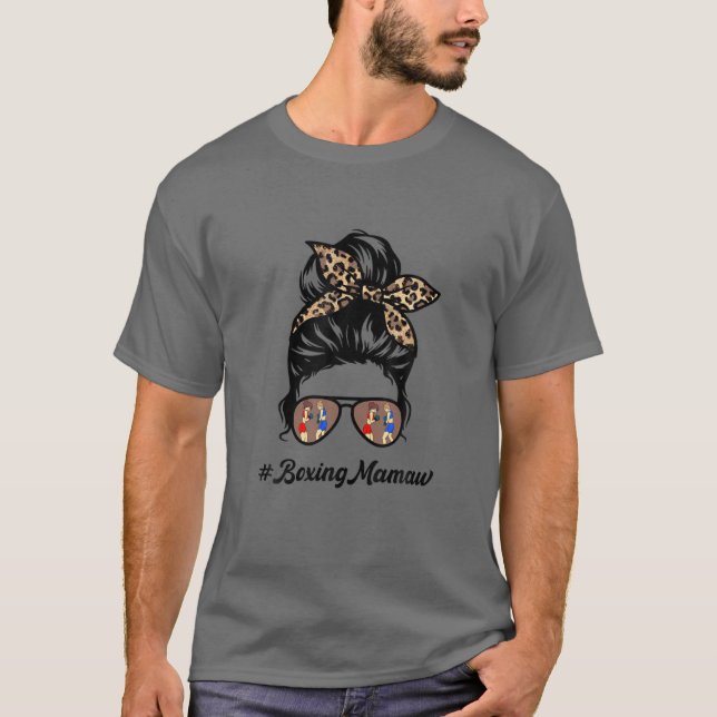 Boxing Mamaw Messy Hair Bun Leopard Women Mother's T-Shirt (Front)