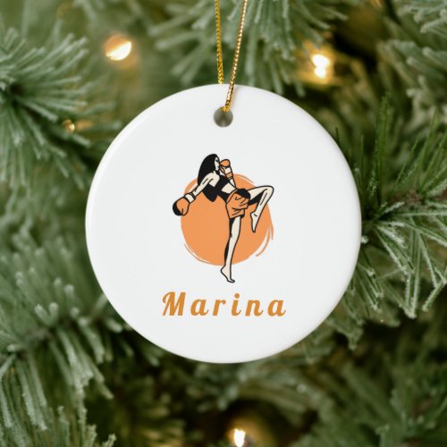 Boxing Martial Arts Girl Boxer Orange Kids Name   Ceramic Ornament