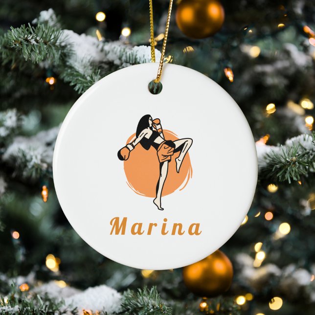 Boxing Martial Arts Girl Boxer Orange Kids Name   Ceramic Ornament (Creator Uploaded)