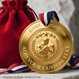 Boxing Men Boxers Award Custom 3D Foil Gold Medal Metal Ornament