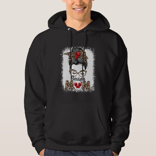 Boxing Mom Game Day Messy Bun Leopard Mother s Day Hoodie (Front)