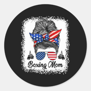 Boxing Mom Messy Bun Usa Flag Gles 4th Of July Pat Classic Round Sticker